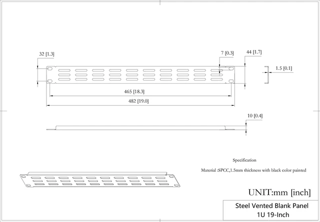 Alt view image 3 of 5 - 5 Pack 1U Vented Blank Panel-Steel Blank Rack Panel Spacer | for 19in Server Rack Cabinet or Enclosure, Black (1U)