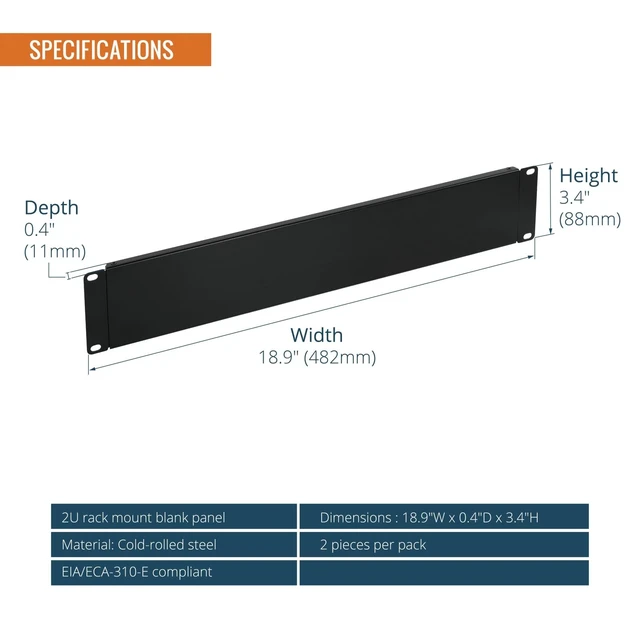 Alt view image 2 of 6 - 2U Rack Blank Panel, Solid Rack Mount Plate for 19in Server Network Rack Enclosure/Cabinet, Black,2 Pack