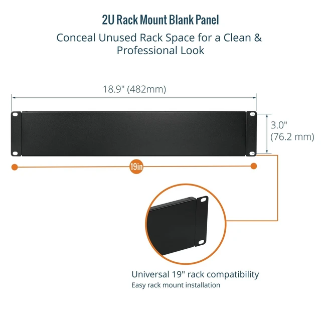 Alt view image 3 of 6 - 2U Rack Blank Panel, Solid Rack Mount Plate for 19in Server Network Rack Enclosure/Cabinet, Black,2 Pack