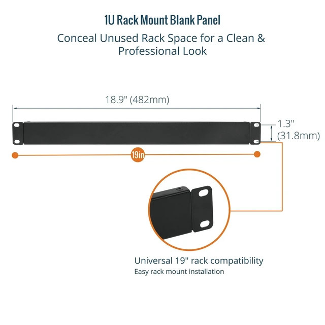 Alt view image 3 of 6 - 1U Rack Blank Panel, Solid Rack Mount Plate for 19in Server Network Rack Enclosure/Cabinet, Black,5 Pack