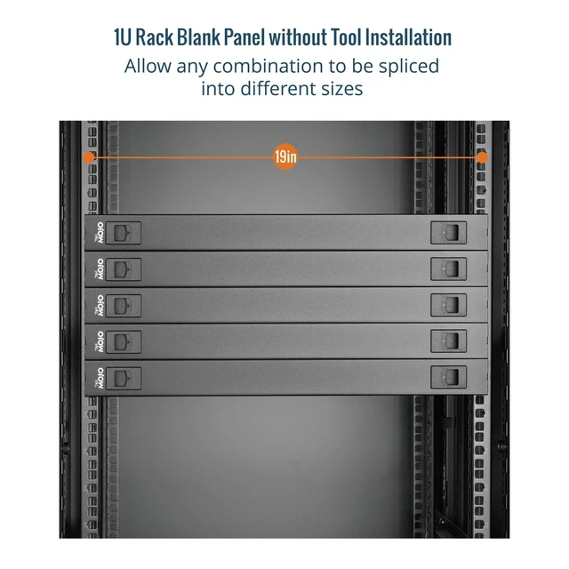 Alt view image 7 of 7 - 5 Pack 1U Rack Blank Panel, Cold Rolled Steel Rack Panel, Rack Mount Plate for 19 in Server Rack Enclosure or Network Cabinet, Snap-in Type Mounting, Black