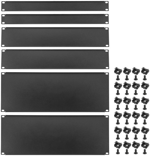 Main image of 6 Pcs 1U,2U,4U Blank Panel Metal Rack Mount, 19 Inches, Filler Panel Mount Spacer Rack Blanking Panel Kit for Enclosure Server Rack Cabinet Black