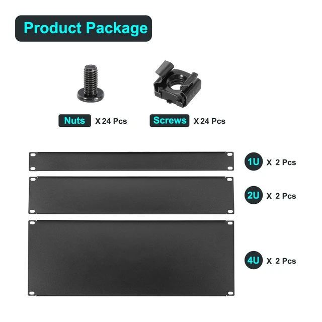 Alt view image 5 of 5 - 6 Pcs 1U,2U,4U Blank Panel Metal Rack Mount, 19 Inches, Filler Panel Mount Spacer Rack Blanking Panel Kit for Enclosure Server Rack Cabinet Black