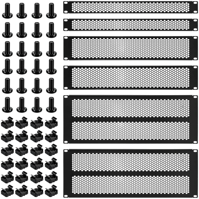 Main image of 6 Pcs 1 U, 2 U, 4 U Blank Panel Metal Rack | Mount Venting Blank Panel 19 Inches Black Rack Blanking Blind Panels for Server Network Racks Enclosure or Cabinet