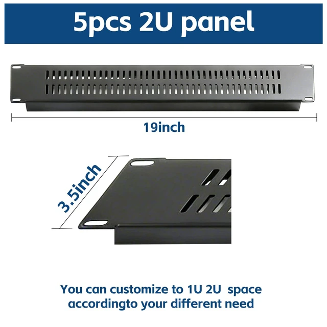 Alt view image 3 of 5 - 2U Blank Panel with Venting-5 Pack Steel Blank Rack Mount Panel Spacer for 19in Server Rack Enclosure or Network Cabinet (2U Venting Panel)