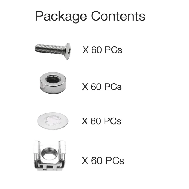 Alt view image 6 of 6 - 60-Pack M6 x 16mm Screws and Cage Nuts for 1U 2U 6U 12U Server Shelf Cabinets Rack Mount Screw cage nut