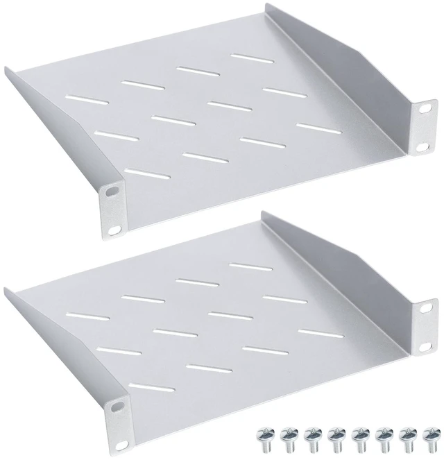 Main image of 1U Server Rack Shelf, 10 Inch Vented Rack Mount Cantilever Tray, 2 Pack | Universal Vented Rack Mount Cantilever Tray for 10" Network Equipment Rack, 9.45" Deep Rack Mount Shelf Good Air Circulation