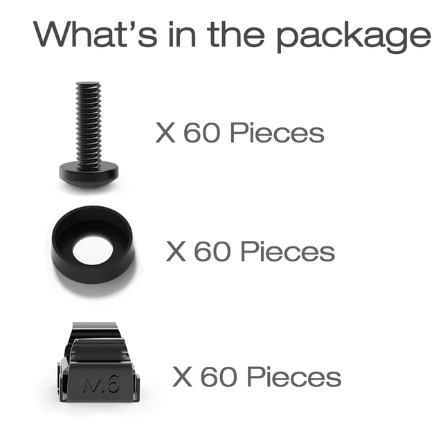 Alt view image 3 of 6 - 60-Pack M6 x 16mm Screws and Cage Nuts for Server Rack Screws for Rack Shelf Cabinets Rack Mount 1U 2U 6U 12U M6 Rack Screw cage nut - Black