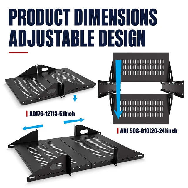 Alt view image 3 of 7 - 2U Cantilever Server Shelf Rack Mount 19 Inch 2 Piece Set Center Weighted Vented Tray for AV Data Network Equipment Enclosure, 110lb Capacity, 10 Inch Deep, Black(2U10InD)
