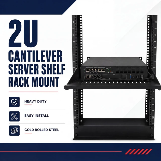 Alt view image 7 of 7 - 2U Cantilever Server Shelf Rack Mount 19 Inch 2 Piece Set Center Weighted Vented Tray for AV Data Network Equipment Enclosure, 110lb Capacity, 10 Inch Deep, Black(2U10InD)