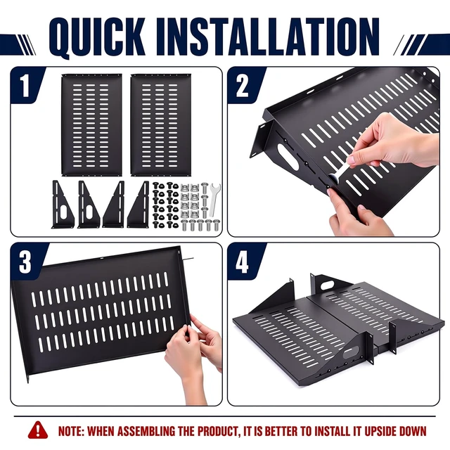 Alt view image 6 of 7 - 2U Cantilever Server Shelf Rack Mount 19 Inch 2 Piece Set Center Weighted Vented Tray for AV Data Network Equipment Enclosure, 110lb Capacity, 10 Inch Deep, Black(2U10InD)