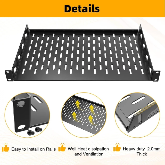 19 Inch Rack Extrusion 2-Pack 1U Rack Shelf,19 inch Rack Shelf,Universal Vented Rack Mount-16 ...