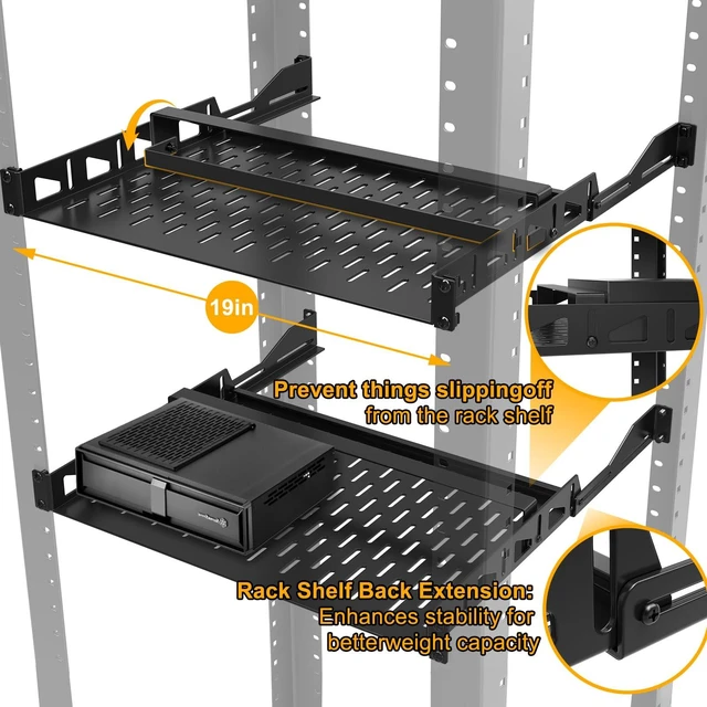 19 Inch Rack Extrusion 2-Pack 1U Rack Shelf,19 inch Rack Shelf,Universal Vented Rack Mount-16 ...