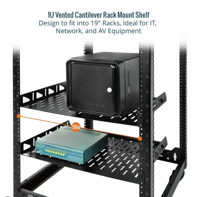 Alt view image 4 of 7 - Tecmojo 1U Rack Shelf,19 inch Rack Shelf 14 inch Depth,Rack Mount Shelf with Anti-Slip Stops,Server Rack Shelf and Network Shelf for 19in Equipments, 110lbs Capacity of Vented 1U Shelf,No Lip(2 Pack)