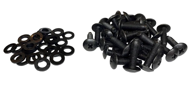 Main image of 10-32 Truss Rack Screws with Washers | Black | 25 Pack | USA-made 10-32 black pilot point rack screws with protective washers for secure server gear mounting (25 Pack).