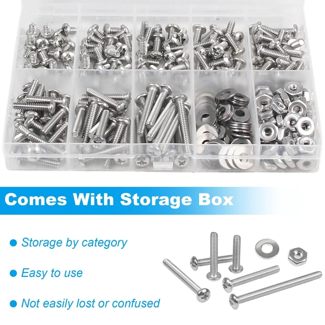 Alt view image 5 of 7 - 240pcs #6-32 Phillips Pan Head Machine Screws Nuts Washers Kit | 304 Stainless Steel, Coarse Thread, Fully Machine Thread(#6-32x 3/16", 1/4", 5/16", 3/8", 1/2", 5/8", 3/4", 1")