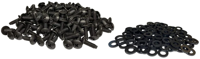 Main image of M6 Rack Screws 100 Pack w/Washers - USA Made | USA-made RackGold M6 rack screws with pre-installed washers (100-pack) for secure mounting in IT server racks.