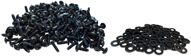 Main image of 12-24 #3 Phillips Truss Rack Screws with Washers | Black | 100 Pack | USA-made 12-24 black Phillips rack screws with protective washers for secure IT hardware mounting (100 Pack).