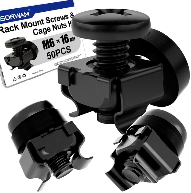 Main image of 50PCS M6 x 16mm Rack Mount Screws and Cage Nuts with Washers | For server racks, network cabinets and equipment mounting