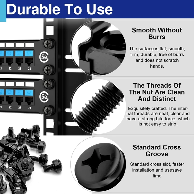 Alt view image 5 of 7 - 50PCS M6 x 16mm Rack Mount Screws and Cage Nuts with Washers | For server racks, network cabinets and equipment mounting