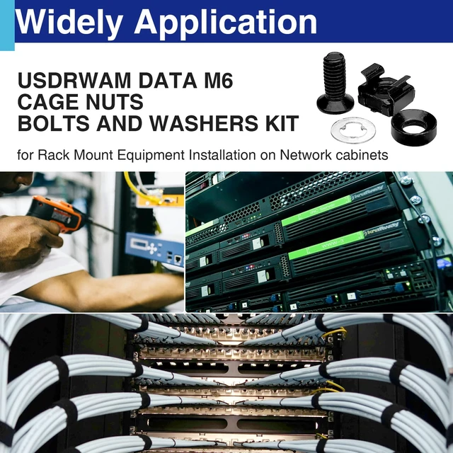 Alt view image 7 of 7 - 50PCS M6 x 16mm Rack Mount Screws and Cage Nuts with Washers | For server racks, network cabinets and equipment mounting