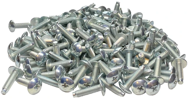 Main image of #3 12-24 Truss Rack Screws | Zinc | 100 Pack | 100-pack of USA-made 12-24 zinc pilot point truss head rack screws for stripped-rail preventative mounting.