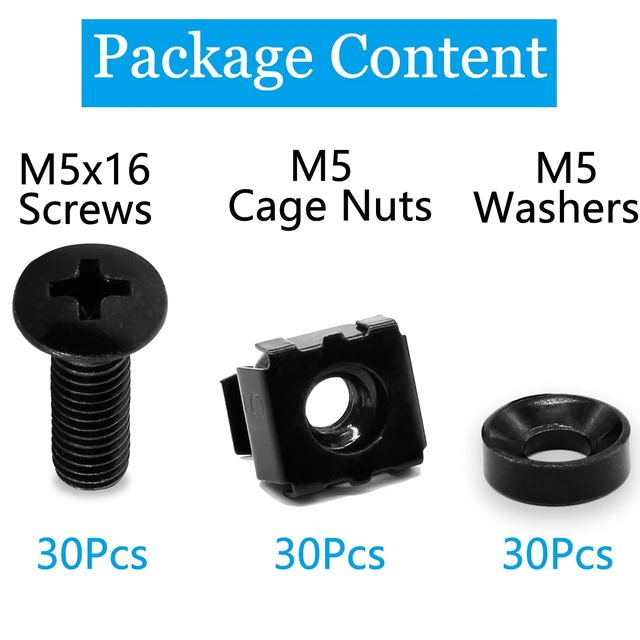 Alt view image 5 of 7 - 30 Pcs M5 x 16mm Rack Screws and Cage Nuts, Black | Computer Rack Mount Cage Screws & Nuts & Washers for Server Console Mounting, Rack Mount, Cabinets