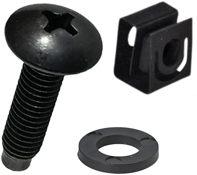 Main image of Black 10-32 Slide-on Cage Nut & Screws w/Washers | 25-Pack | 25-pack of 10-32 combo kit Slide-on cage nuts for unthreaded rails Black oxide screws with protective washers Made in USA