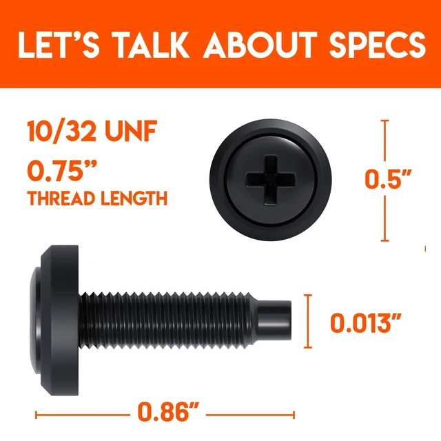 Alt view image 7 of 7 - Server Rack Screws 25 Pack - 10/32 Steel Screws with Attached Nylon Washers & Pilot Point Heads - Made to Use with Network Racks, Enclosures, & Cabinets