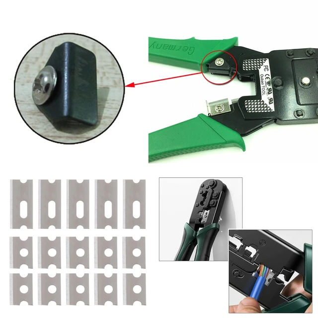 Alt view image 5 of 7 - 16 Pack Ethernet Crimper Blade Replacement with Cutting Base Crimping Blades Parts for RJ45 Crimp Tool Kit Pass Thru RJ45 Crimping Tool Ethernet Cable Strippers Pass Through Connectors