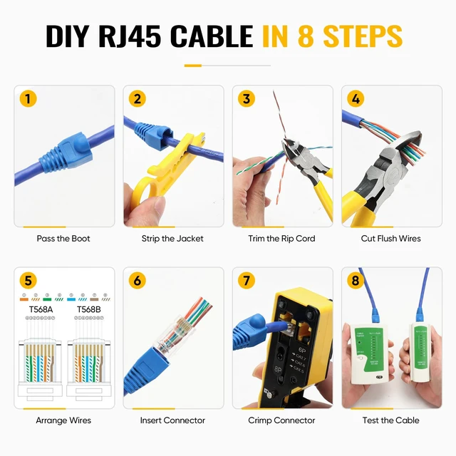 Alt view image 7 of 7 - Pass Through RJ45 Crimp Tool for Cat7 Cat6 Cat5 Ethernet Crimper | Ethernet Wire Crimping Tool for RJ11/RJ12 Standard and RJ45 Pass Through Connectors with Mini Cable Stripper and Extra Blades