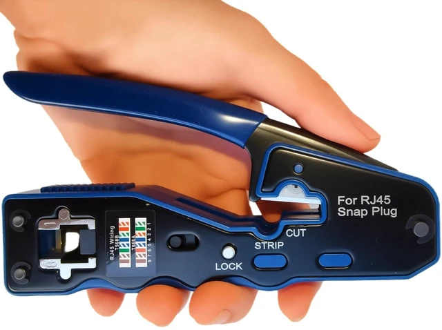 Main image of RJ45 Crimp Tool 8P RJ45 Crimping Tool Pass Through Ethernet Crimper for Cat5e Cat6 Cat6a 8P8C Modular Connectors Crimping Tool (Blue)