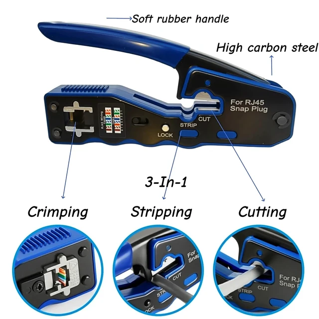 Alt view image 2 of 6 - RJ45 Crimp Tool 8P RJ45 Crimping Tool Pass Through Ethernet Crimper for Cat5e Cat6 Cat6a 8P8C Modular Connectors Crimping Tool (Blue)