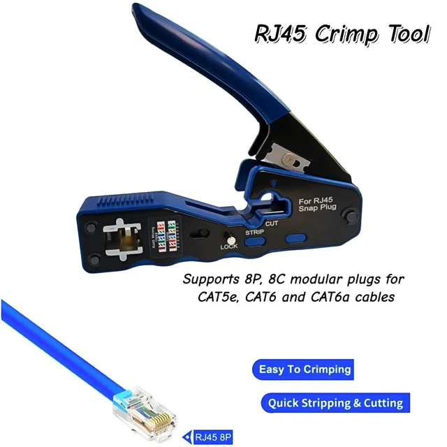 Alt view image 4 of 6 - RJ45 Crimp Tool 8P RJ45 Crimping Tool Pass Through Ethernet Crimper for Cat5e Cat6 Cat6a 8P8C Modular Connectors Crimping Tool (Blue)