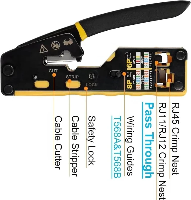 Alt view image 4 of 7 - RJ45 Pass Through Crimp Tool Kit,3-in-1 Ethernet Crimper with Wire Stripper Cutter,Network Cable Tester with Battery,Cat5/5e Cat6 Cat6a RJ45 Connectors &Boots,Network Installation Tool for Home Office
