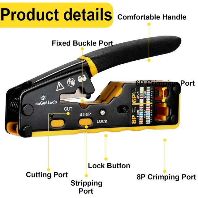 Alt view image 3 of 7 - RJ45 Pass Through Crimp Tool Kit,3-in-1 Ethernet Crimper with Wire Stripper Cutter,Network Cable Tester with Battery,Cat5/5e Cat6 Cat6a RJ45 Connectors &Boots,Network Installation Tool for Home Office