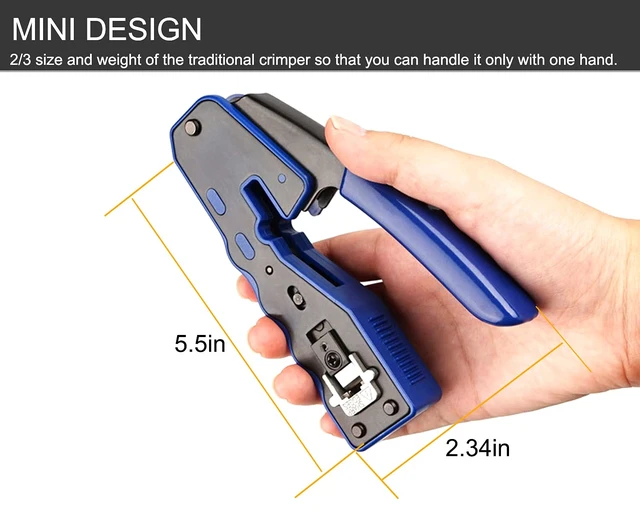Alt view image 4 of 6 - RJ45 Crimp Tool All-in-one Ethernet Crimping Tool Stripper Cutter for Pass Through Cat5 Cat6 Connectors with Cable Tester and Cat6 UTP and Shield Connectors and Black Cable Tie