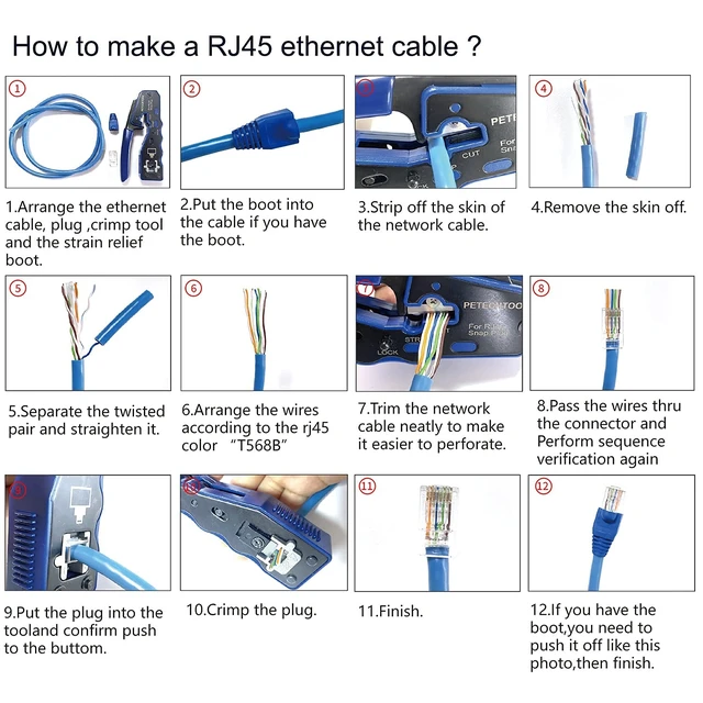 Alt view image 6 of 6 - RJ45 Crimp Tool All-in-one Ethernet Crimping Tool Stripper Cutter for Pass Through Cat5 Cat6 Connectors with Cable Tester and Cat6 UTP and Shield Connectors and Black Cable Tie