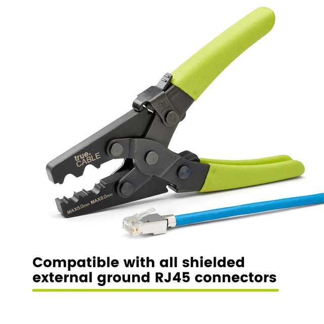 Alt view image 3 of 6 - External Ground Crimping Tool for Shielded RJ45 Connectors | PM alloy steel, spring-loaded latch-lock handle, compatible with all shielded external ground RJ45 connectors.