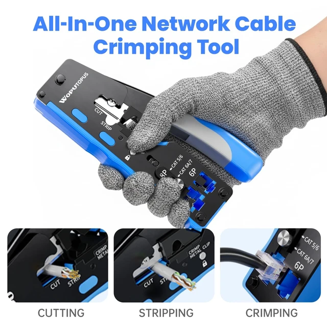 Alt view image 3 of 7 - RJ45 Crimp Tool Kit Pass Through, Ethernet Crimping Tool for Cat5/5e/6/7, Includes 50-Pack Cat6 Pass Thru Connectors and 50-Pack Boots