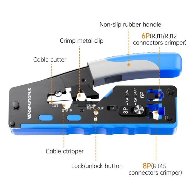 Alt view image 2 of 7 - RJ45 Crimp Tool Kit Pass Through, Ethernet Crimping Tool for Cat5/5e/6/7, Includes 50-Pack Cat6 Pass Thru Connectors and 50-Pack Boots
