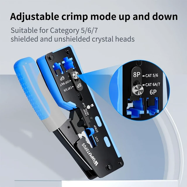 Alt view image 4 of 7 - RJ45 Crimp Tool Kit Pass Through, Ethernet Crimping Tool for Cat5/5e/6/7, Includes 50-Pack Cat6 Pass Thru Connectors and 50-Pack Boots