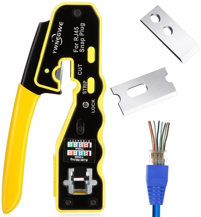 Main image of RJ45 Pass Through Crimp Tool Kit for Cat5e/Cat6/Cat6a, 2 Blades Included | All-In-One Ethernet Crimping Tool,Pass Through Technology,Mini Design,Good Workmanship,Long Lasting for Use