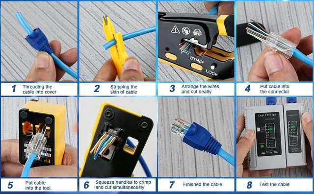 Alt view image 6 of 6 - RJ45 Crimp Tool Kit Pass Through Cat5/Cat5e/Cat6 Crimping Tool, 2PCS Blades Ethernet Crimper for Cat5 Cat5e Cat6 Pass Through Modular Plugs, All-In-One RJ45 Crimper Kit, Good Workmanship, Easy to Use