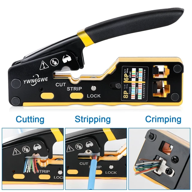 Alt view image 3 of 6 - RJ45 Crimp Tool Kit Pass Through Cat5/Cat5e/Cat6 Crimping Tool, 2PCS Blades Ethernet Crimper for Cat5 Cat5e Cat6 Pass Through Modular Plugs, All-In-One RJ45 Crimper Kit, Good Workmanship, Easy to Use