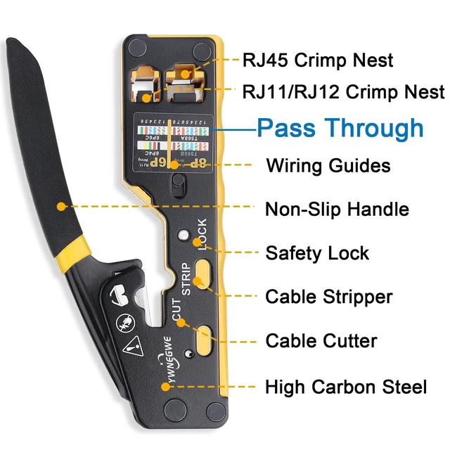Alt view image 4 of 6 - RJ45 Crimp Tool Kit Pass Through Cat5/Cat5e/Cat6 Crimping Tool, 2PCS Blades Ethernet Crimper for Cat5 Cat5e Cat6 Pass Through Modular Plugs, All-In-One RJ45 Crimper Kit, Good Workmanship, Easy to Use