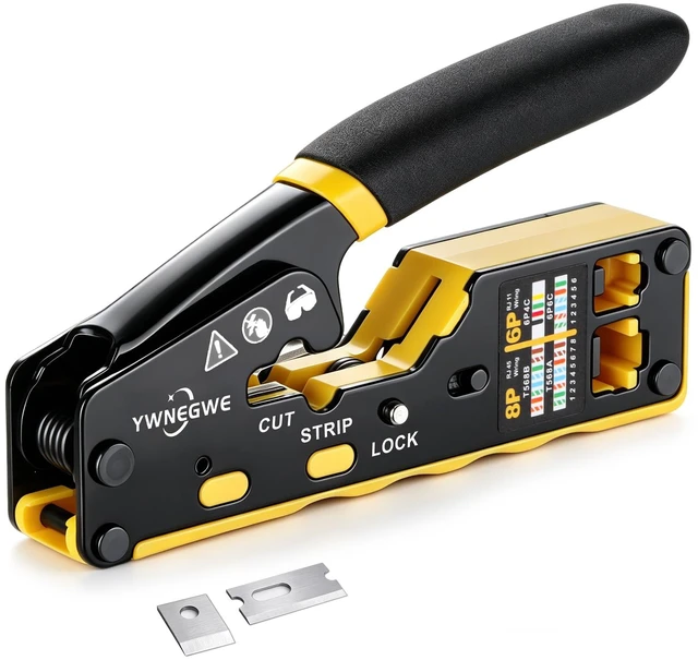 Main image of RJ45 Crimp Tool Kit Pass Through Cat5/Cat5e/Cat6 Crimping Tool, 2PCS Blades Ethernet Crimper for Cat5 Cat5e Cat6 Pass Through Modular Plugs, All-In-One RJ45 Crimper Kit, Good Workmanship, Easy to Use