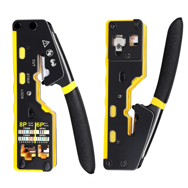 Alt view image 5 of 6 - RJ45 Pass Through Crimp Tool All-in-One Network Tool Stripper Cutter 8P 6P | Crimping Crimper Cat5 Cat6 Cat7 Cat8 Wire Cutter for 4P 6P 8P Connector RJ11/12 6P2C,6P4C,6P6C for Telephone ADLS modulator
