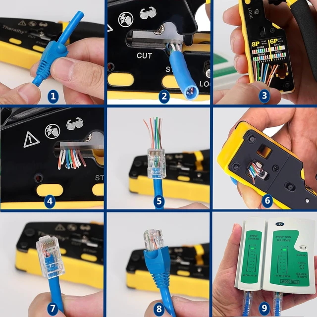 Alt view image 6 of 6 - RJ45 Pass Through Crimp Tool All-in-One Network Tool Stripper Cutter 8P 6P | Crimping Crimper Cat5 Cat6 Cat7 Cat8 Wire Cutter for 4P 6P 8P Connector RJ11/12 6P2C,6P4C,6P6C for Telephone ADLS modulator