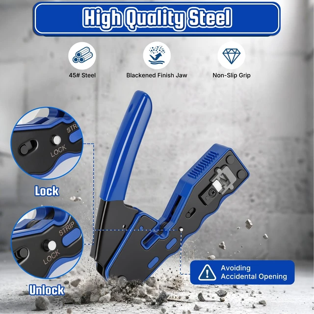 Alt view image 3 of 7 - RJ45 Crimp Tool Kit with Case, Pass Through Ethernet Cat5 Cat6 Crimper | All-in-One 8P8C Modular Connectors Boot, Crimping Tool and Network Cable Tester, Battery Not Included